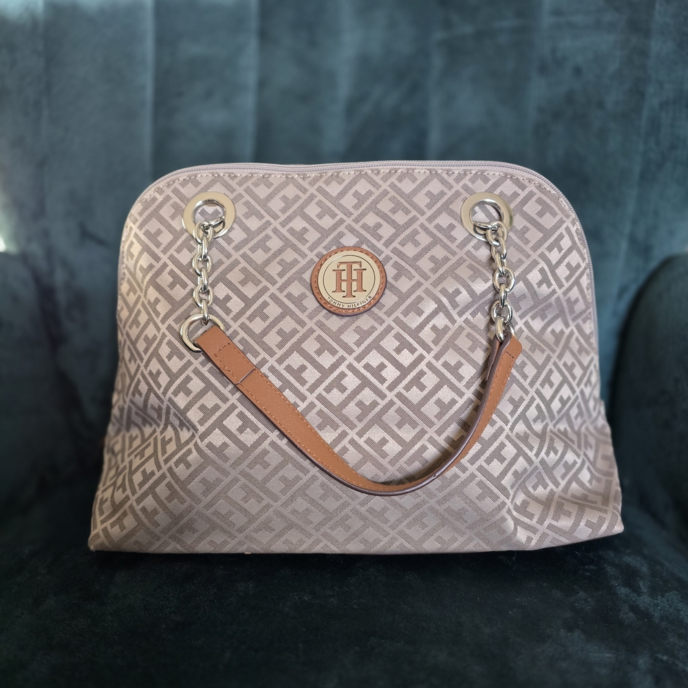 Tommy Hilfiger Beige and Brown Shoulder Bag